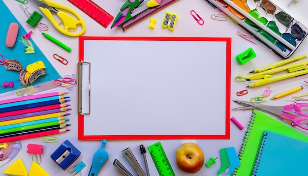 School supplies on a background top view copy space for text
