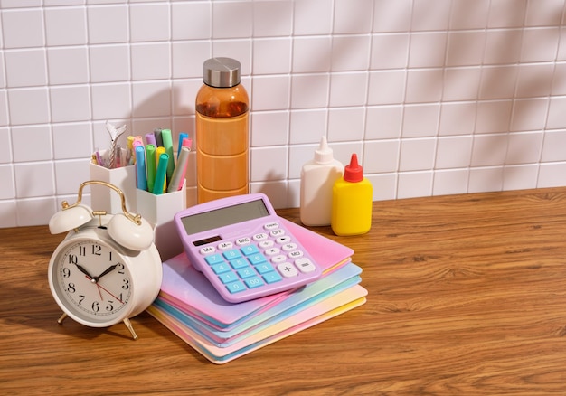 School supplies composition on table Copy space for text