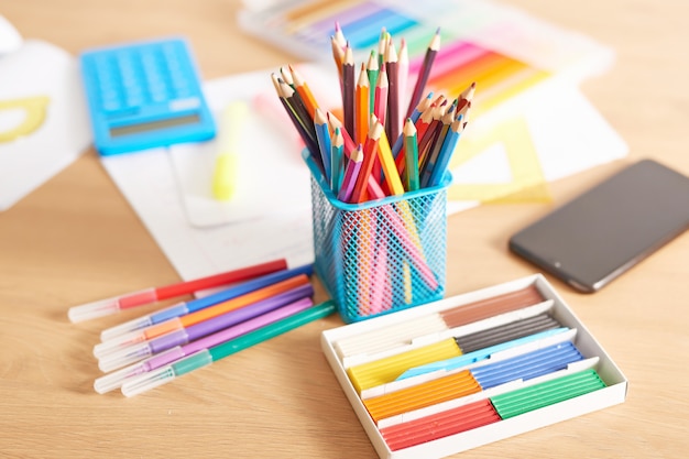 school supplies on the desk, back to school