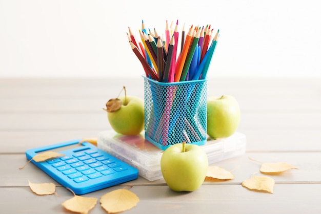 school supplies on the desk, back to school