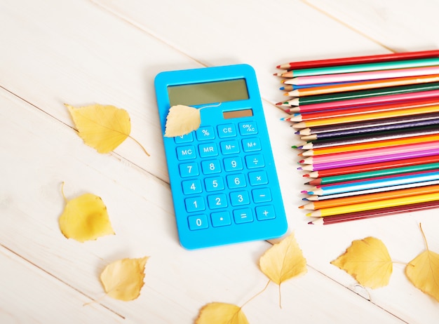 school supplies on the desk, back to school