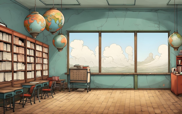 Premium AI Image  Anime Classroom Background without People With Flat  Cartoon Style and Pastel Color