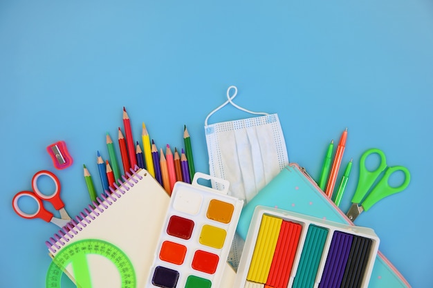 School supplies and medical mask