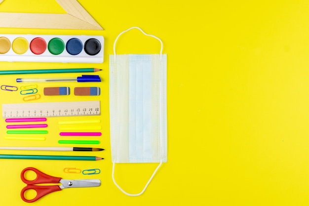 School supplies and medical mask