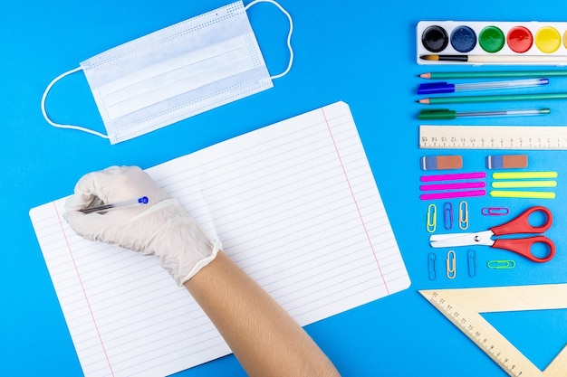 School supplies and medical mask