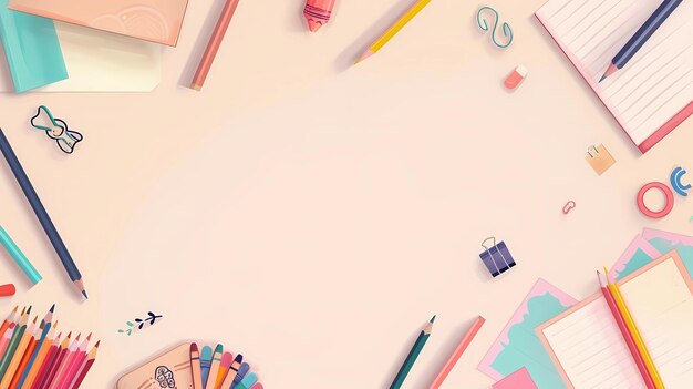 School supplies on a pink background Flat lay top view Generative AI illustrations