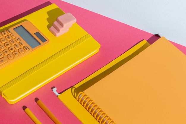 Photo school supplies on the table assortment