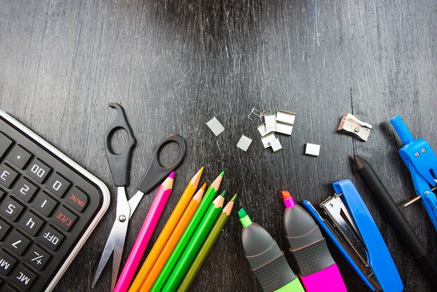 School supplies on a table