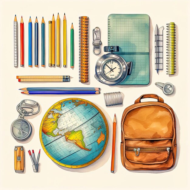 School supplies on a white background The concept of the new school year Generative AI