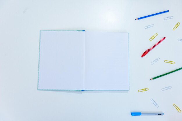 Photo school supplies on white background