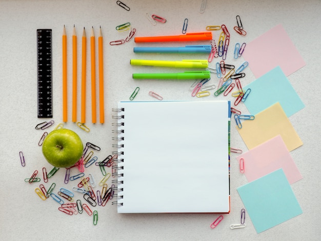 School supplies on wood