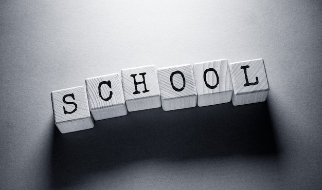 School Word Written on Wooden Cubes