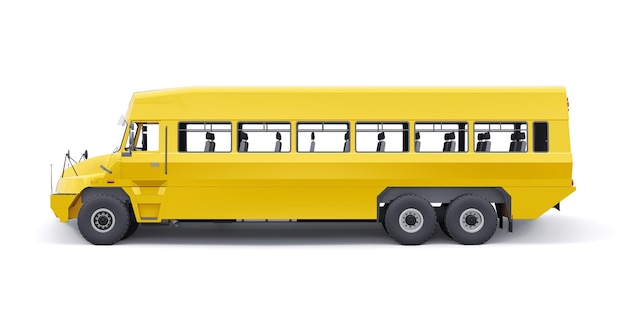 School yellow bus to transport schoolchildren to school 3D illustration