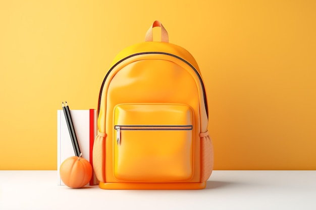 Schoolaccessoires met schooltas op witte achtergrond