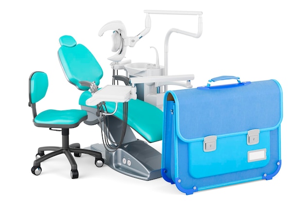 Photo schoolbag with dental chair 3d rendering