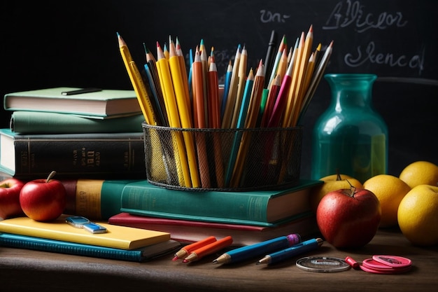 Schoolbenodigdheden op het bord