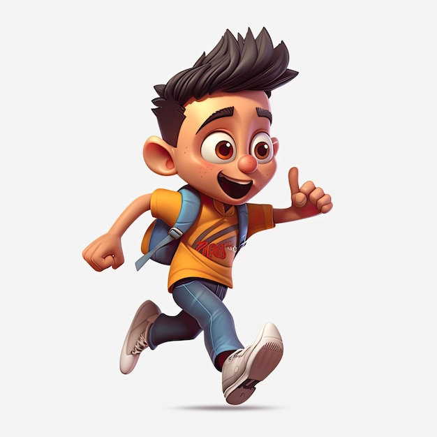 Schoolboy returning to class in the form of a cartoon character with a caricature face Generative AI