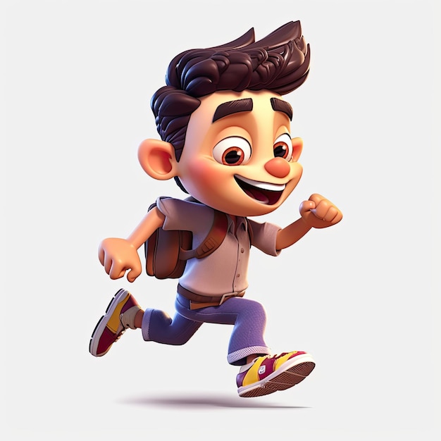 Schoolboy returning to class in the form of a cartoon character with a caricature face Generative AI