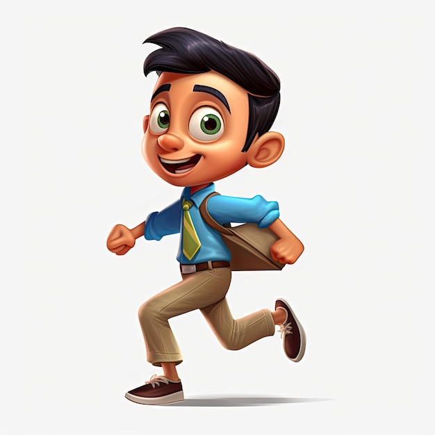 Schoolboy returning to class in the form of a cartoon character with a caricature face Generative AI