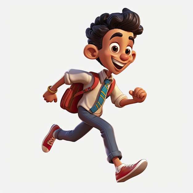 Schoolboy returning to class in the form of a cartoon character with a caricature face Generative AI