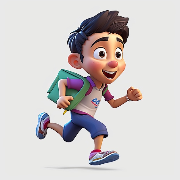 Schoolboy returning to class in the form of a cartoon character with a caricature face Generative AI