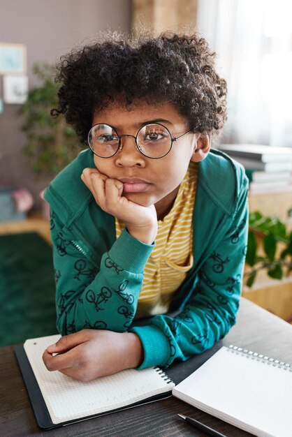 Schoolboy sitting at his homework