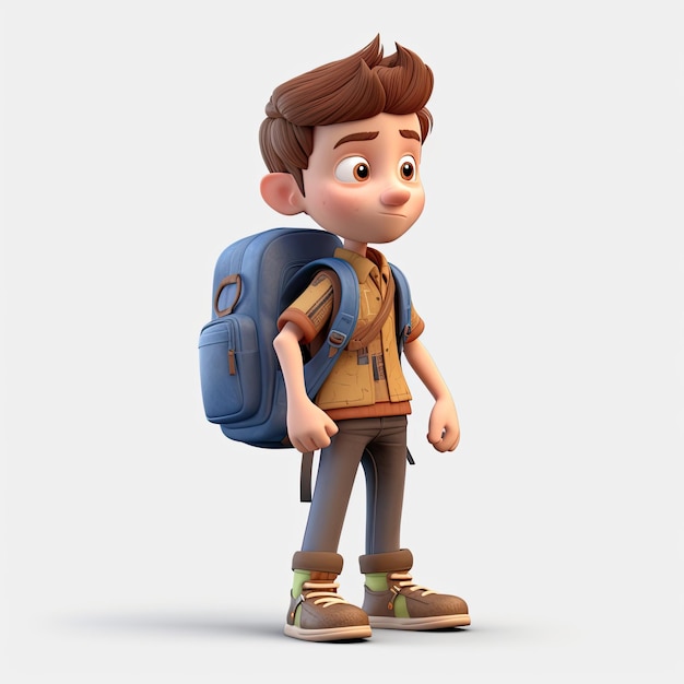 Schoolboy standing with backpack on his back on a white background Generative AI