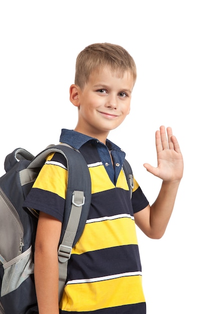 Schoolboy on a white background