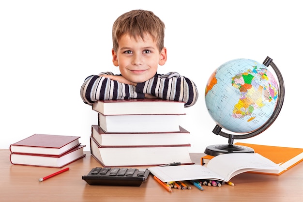 Schoolboy on a white background