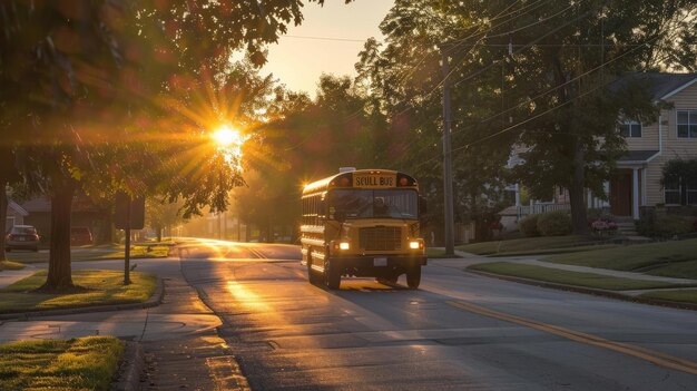 Foto schoolbus ochtend pick-up