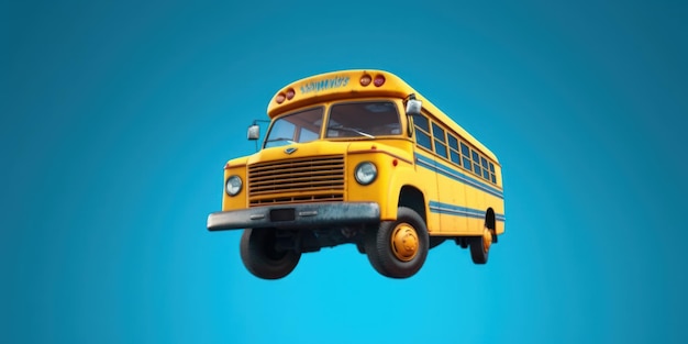 Schoolbus op blauwe achtergrond Back to School Concept Gecreëerd Generatieve Ai