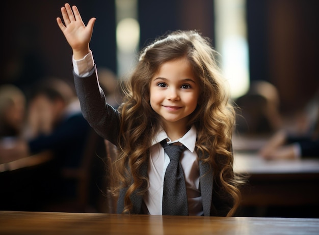 Schoolchild behind desks at school