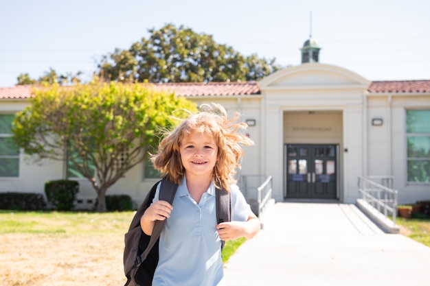 Schoolchild running at end of class school vocation toddler kid first day at school or preschool