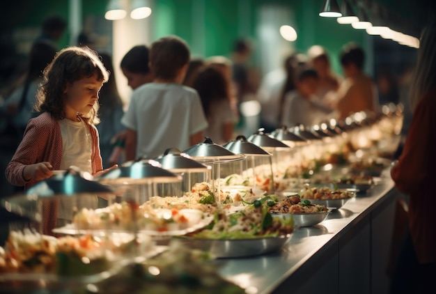 Foto un scolaretto nella mensa scolastica orario della pausa pranzo peculiarità dello spuntino del pasto scolastico