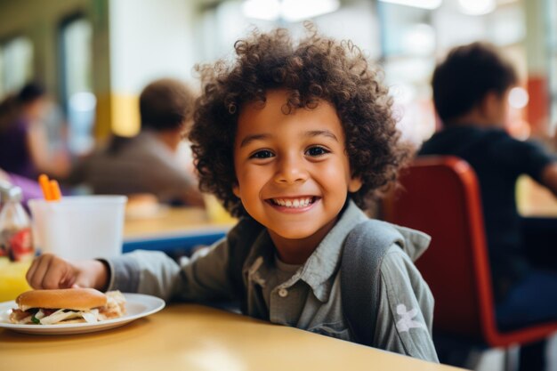 A schoolchild in the school cafeteria Time of lunch break peculiarities of the school meal snack