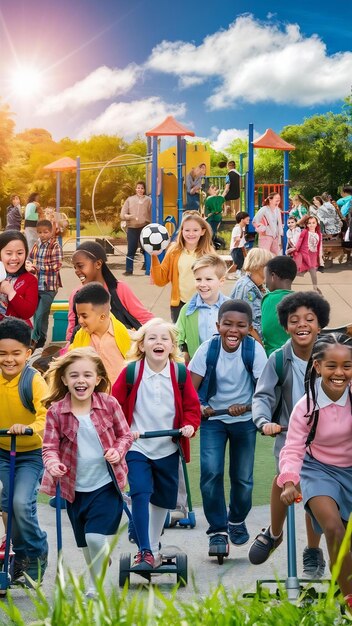 Schoolchildren having fun on break