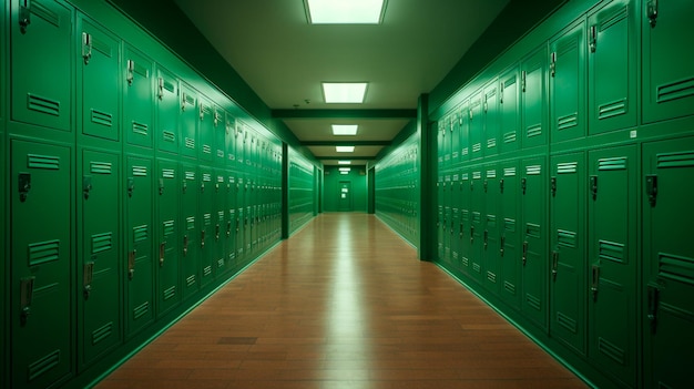 Foto schoolgang met lockers generatieve ai