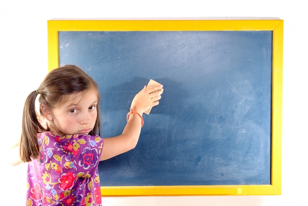 schoolgirl erases the blackboard