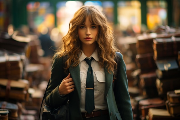 Photo schoolgirl in school uniform student education