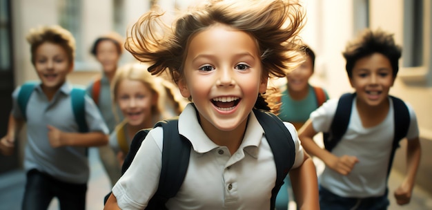 Foto schooljongen loopt buiten ai gegenereerde afbeelding