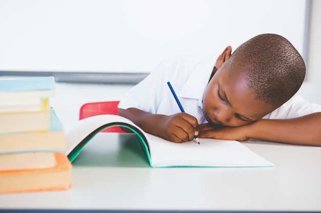 Schoolkind huiswerk in de klas