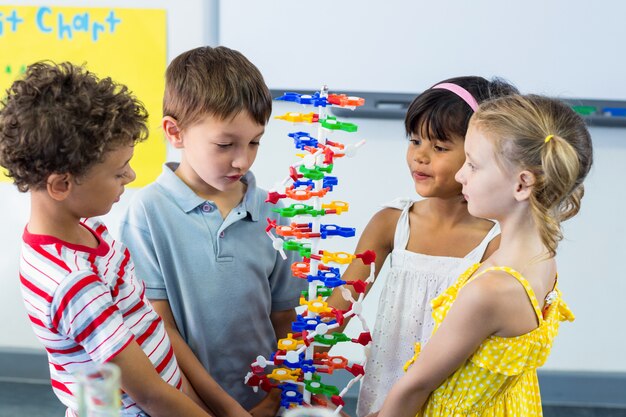 Schoolkinderen met DNA-model