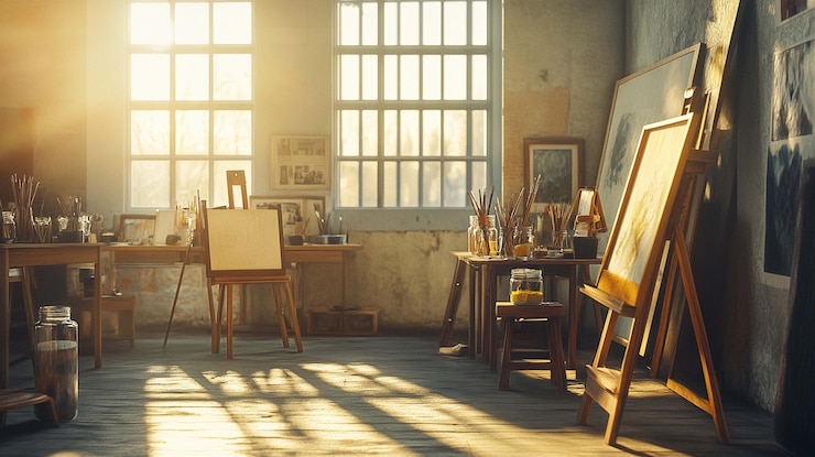 Foto schoolkunstkamer easels penseel