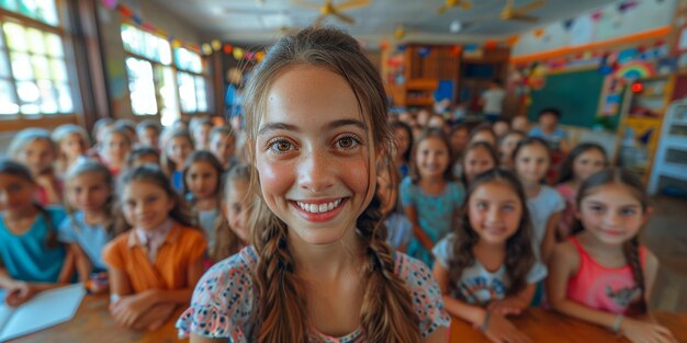 Foto schoolleraar in de klas generatieve ai