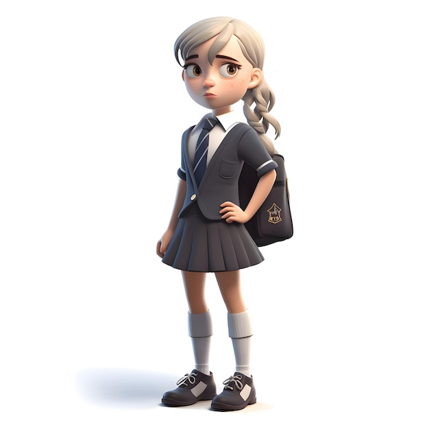 Schoolmeisje met rugzak Terug naar school concept 3D rendering