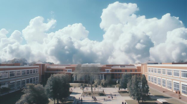 학교 캠퍼스와 일부 구름은 지역 전망에서 볼 수 있습니다.