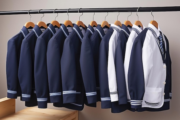 Schooluniform voor kinderen en tieners op hangers