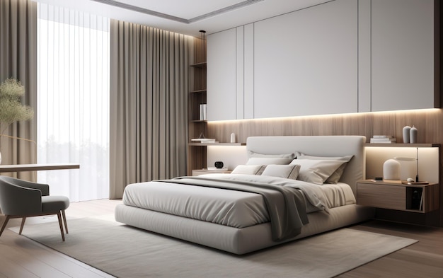 Schoon en minimalistisch interieurontwerp van de slaapkamer
