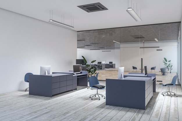 Schoon minimalistisch coworking interieur met meubels 3D Rendering