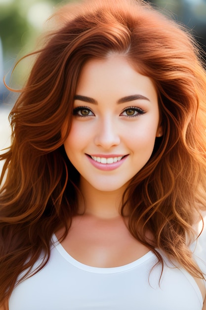 Schoonheid mensen en lifestyle concept close-up van een mooie jonge vrouw met lang rood haar in het zomerpark